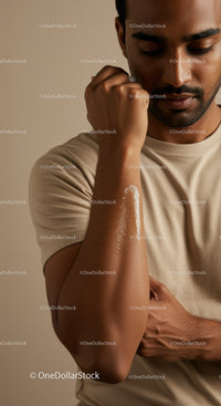 Contemplative Young Man Using Smartphone in Casual Indoor Setting