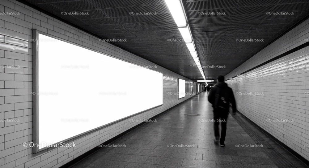Minimalist Subway Tunnel with Tiled Walls and Modern Lighting