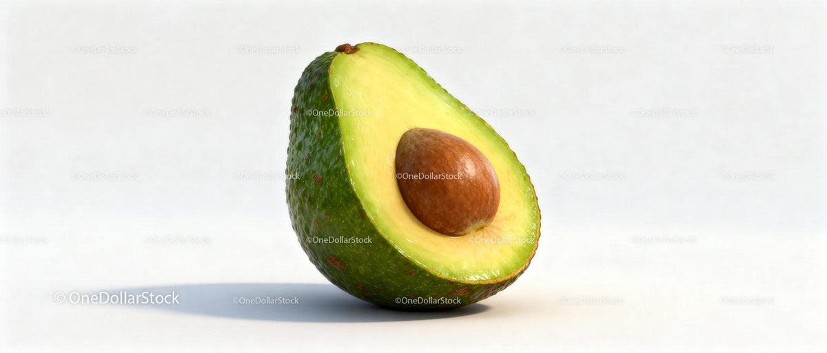 Fresh avocado half with large brown seed