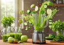 Fresh green smoothie ingredients splashing in blender