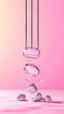 Pink Ice Cubes Falling with Water Splash in Bright Pink Background
