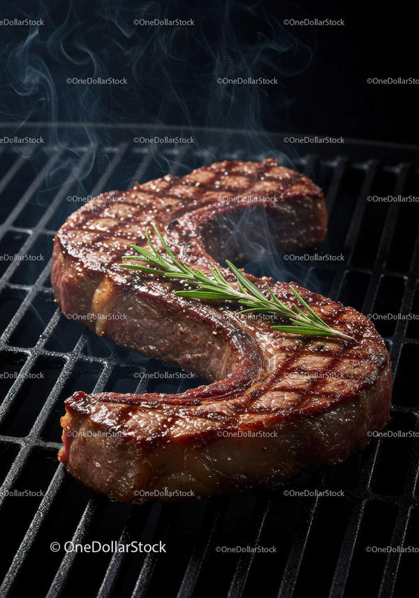 Juicy grilled ribeye steak with fresh rosemary herb