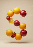 Creative number nine made of fresh fruits floating