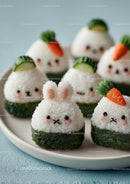 Cute Bunny Rice Balls with Vegetables for Kids Party