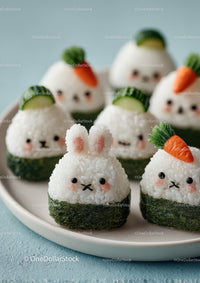 Cute Bunny Rice Balls with Vegetables for Kids Party