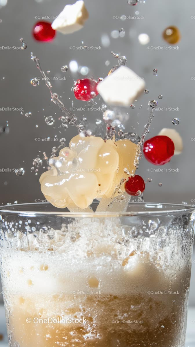 Splashing Milk and Fruit in a Refreshing Cold Drink