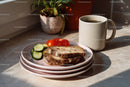 Rustic Breakfast Scene with Toasted Bread Cucumber and Coffee