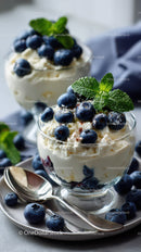 Berry Cheesecake in Glass Cup with Fresh Mint and Blueberries