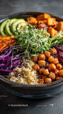 Colorful Plant-Based Bowl with Chickpeas Quinoa and Veggies