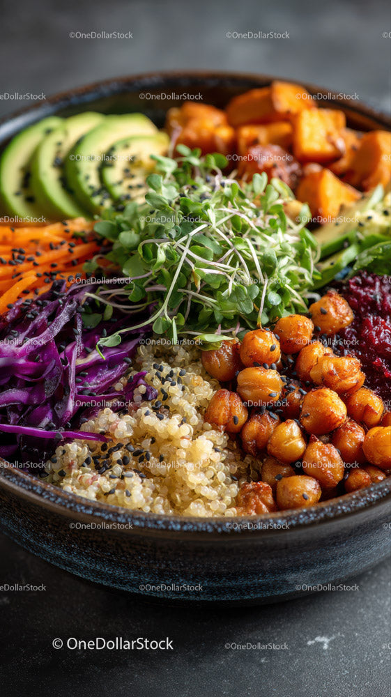 Colorful Plant-Based Bowl with Chickpeas Quinoa and Veggies