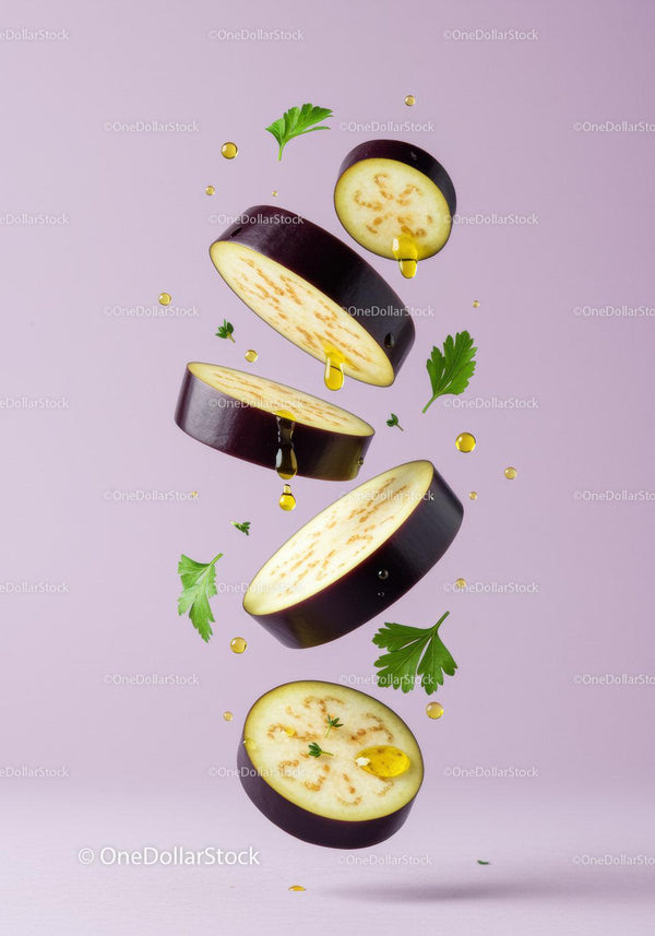Fresh Eggplant Slices Drizzled with Olive Oil and Herbs