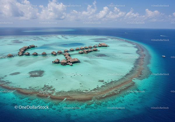 Overwater Bungalows and Turquoise Lagoon in a Tropical Island Paradise