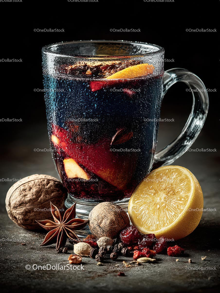 Mulled Wine with Spices and Citrus in Rustic Setting