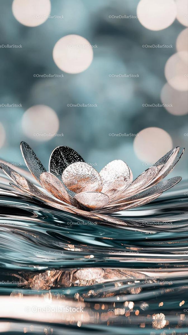 Elegancka Srebrna Biżuteria na Odbijającej Powierzchni z Tłem Bokeh