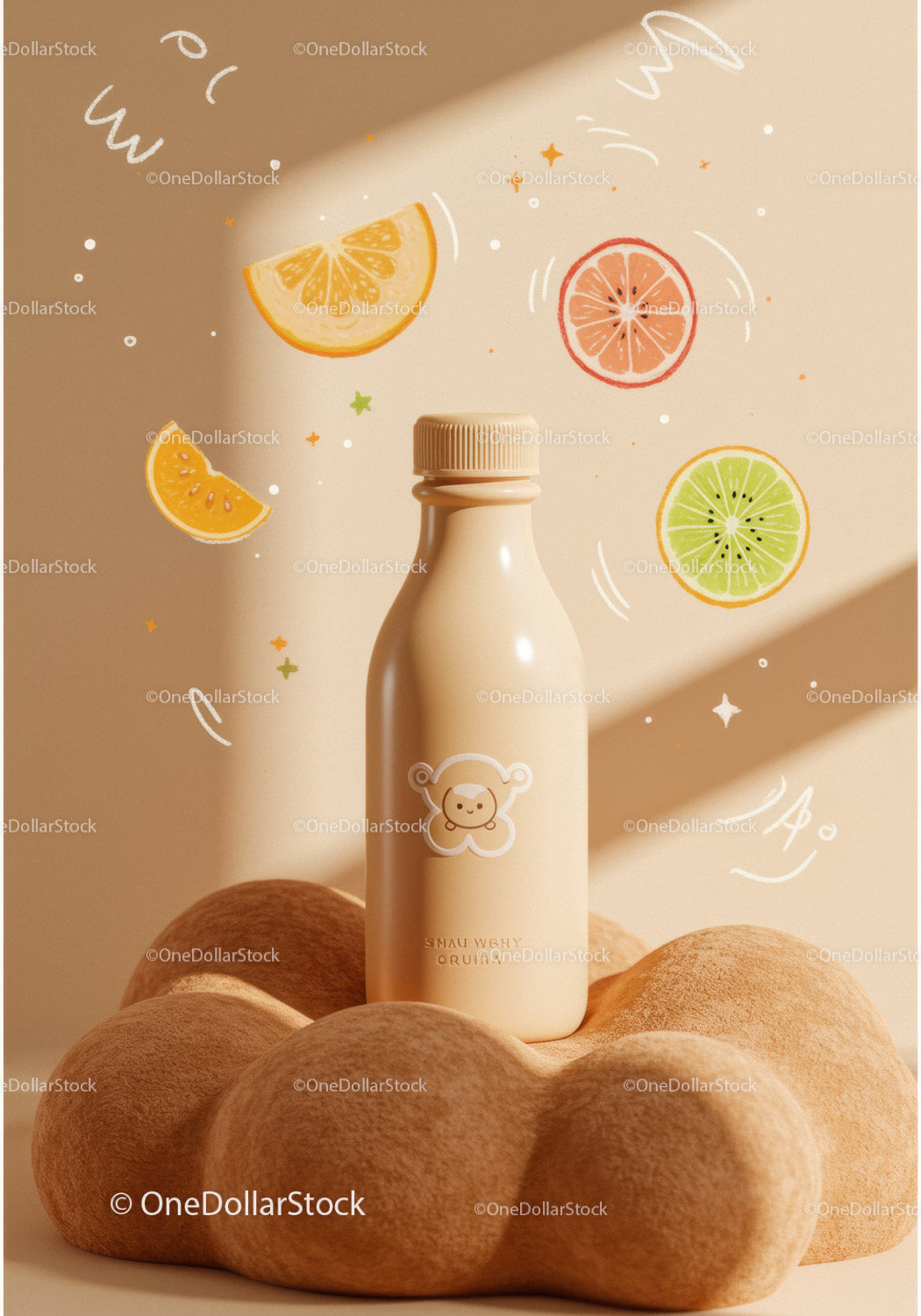 Minimalist Baby Bottle with Citrus Fruit Illustrations