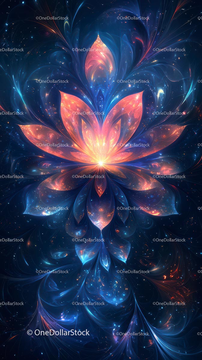 Vibrant Cosmic Flower Digital Art with Luminous Petals