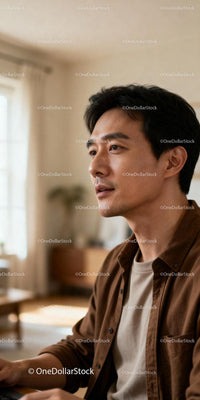 Thoughtful young man looking ahead indoors