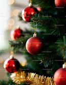 Red Christmas Ornaments Hanging on Festive Tree