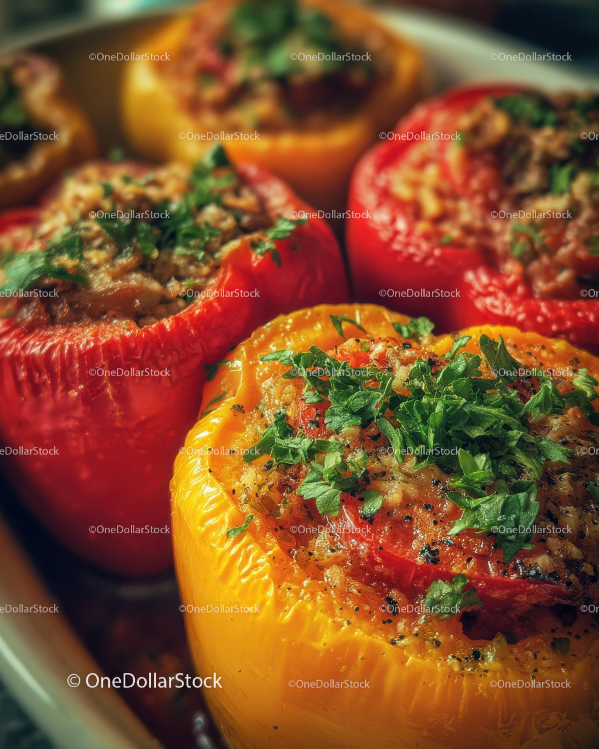 Colorful Stuffed Bell Peppers with Fresh Herbs and Vegetables