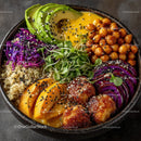 Colorful Vegan Bowl with Chickpeas Cabbage Quinoa and Avocado