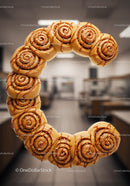 Letter C formed with caramel drizzled cinnamon rolls