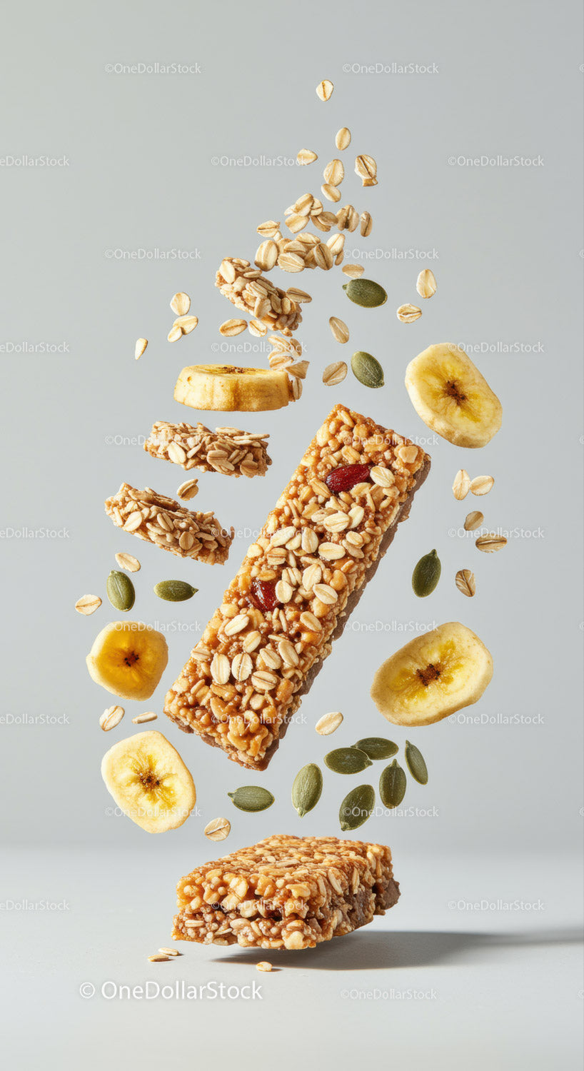Składniki na zdrowy batonik granola z bananem i nasionami