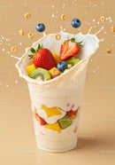 Fresh Fruit and Cereal Splashing into Creamy Yogurt