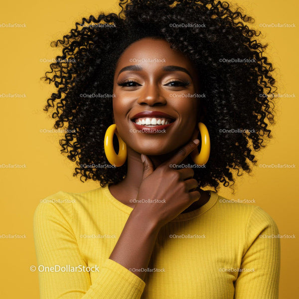 Vibrant African American Woman with Curly Hair and Bright Smile