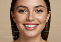 Close up of young woman smiling with freckles