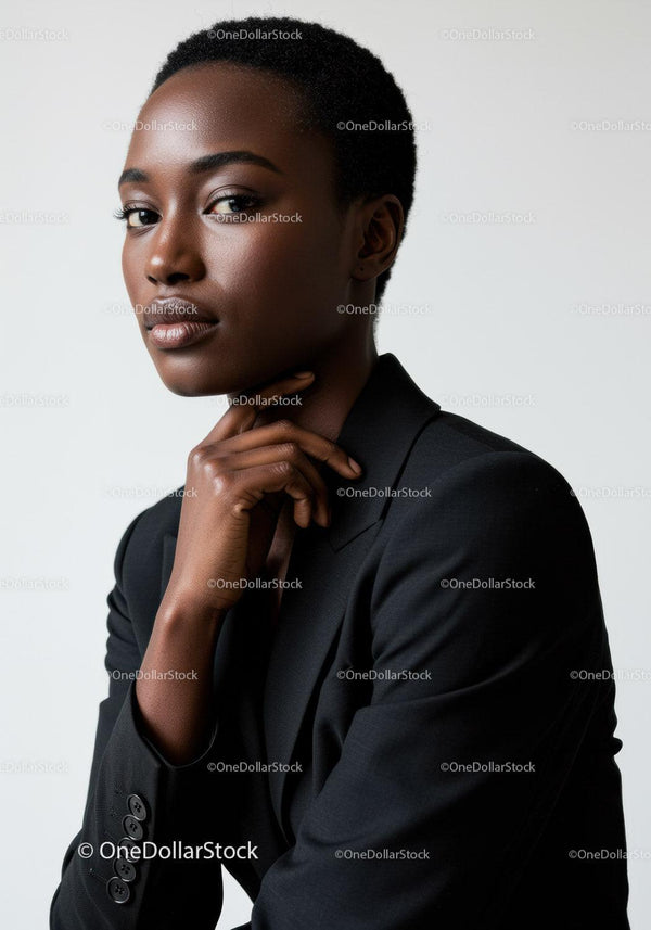 Elegant Black Woman in Sleek Suit with Confidence and Poise