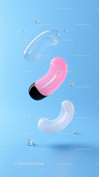 Colorful Gel Capsules Floating in Air With Water Droplets