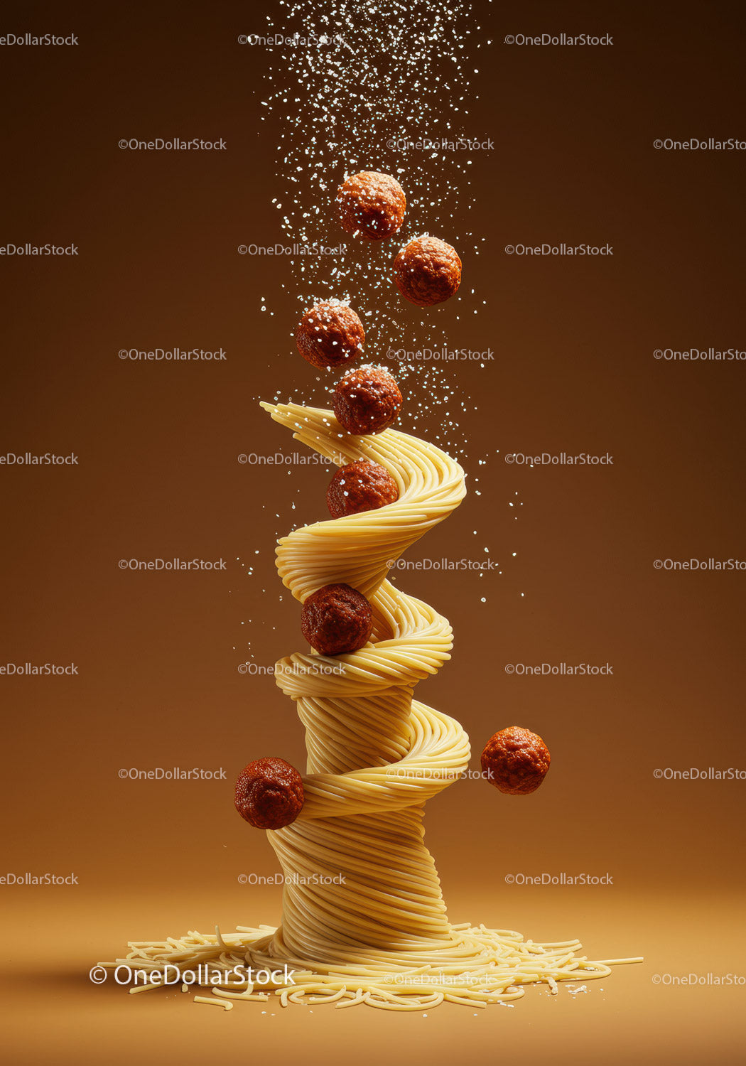 Spirala spaghetti z opadającymi klopsikami i parmezanem