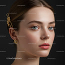 Elegant Woman Wearing Gold Jewelry and Beautiful Makeup