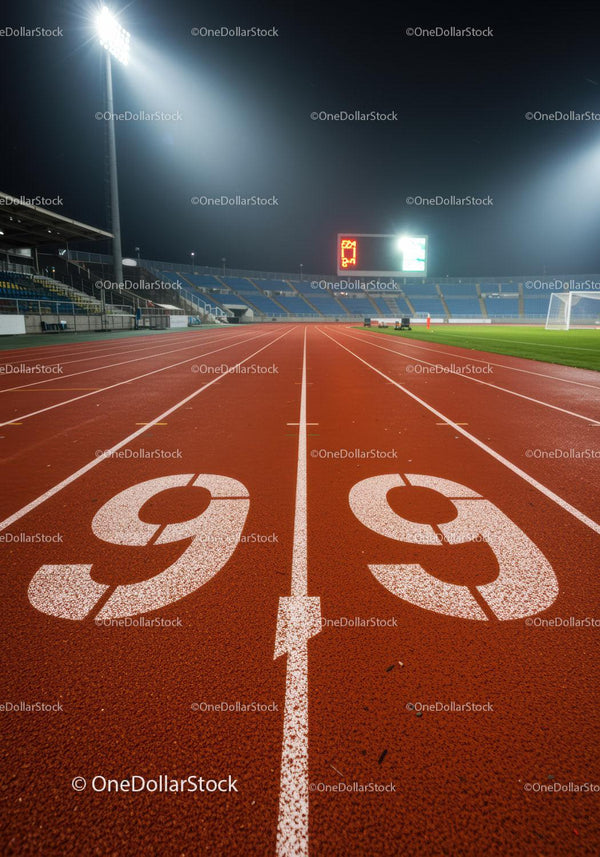 Pusta bieżnia pod jasnym światłem stadionu w nocy