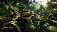 Close-up of a Python Snake with Green Jungle Vegetation