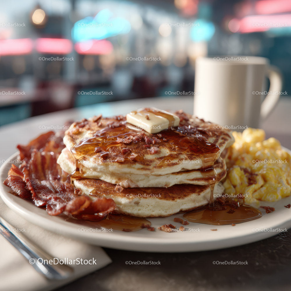 Delicious Breakfast Platter with Pancakes and Bacon