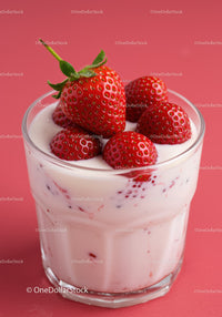 Fresh Strawberry Yogurt in Clear Glass on Pink