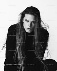 Black and White Portrait of a Fierce Woman with Long Hair