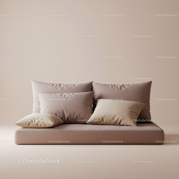 Elegancka Beżowa i Taupe Sofa z Poduszkami w Nowoczesnym Wnętrzu