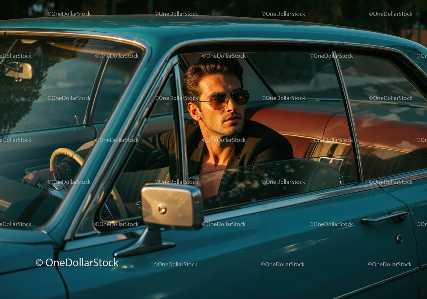 Stylish Man Driving Vintage Car in Scenic Sunset