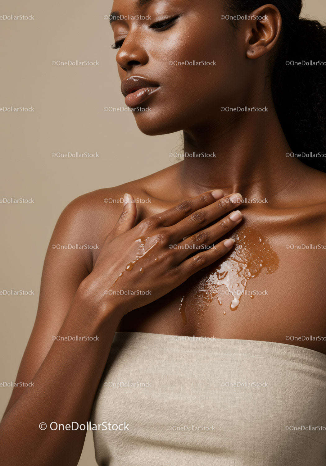 Elegant Black Woman Close-Up Portrait with Flawless Skin