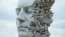 Abstract Concrete Head Sculpture with Textured Surface in Urban Setting