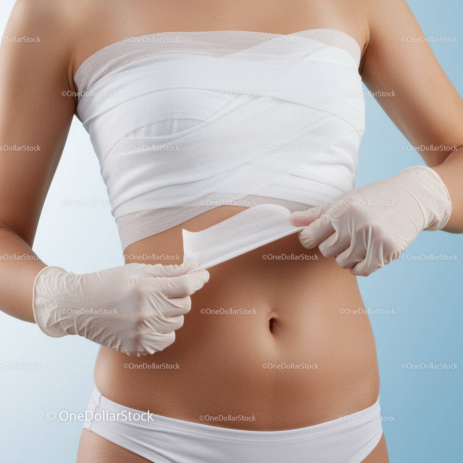 Woman with Wound Bandage and Healthcare Gloves Performing Wound Care