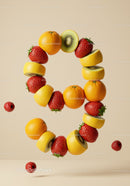 Creative floating arrangement of fresh mixed fruits
