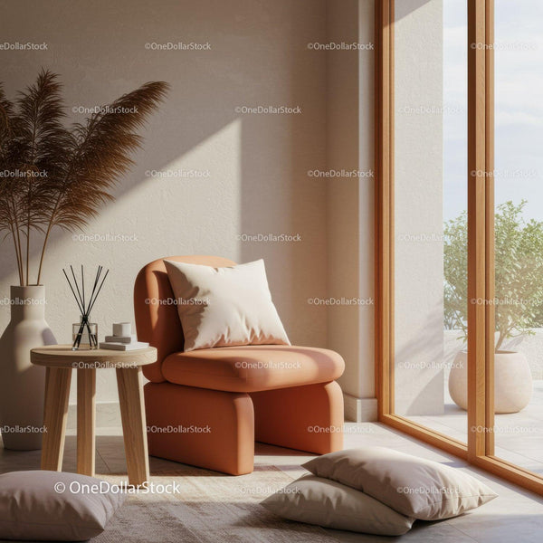 Cozy modern chair corner with natural light and decor