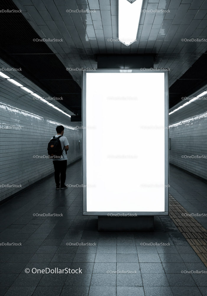 Minimalist Subway Tunnel with Tiled Walls and Modern Lighting