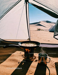 Cooking Flatbread on Stove Inside Desert Camp Tent