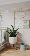 Indoor Nursery with Green Fiddle Leaf Fig Plant and Wall Art