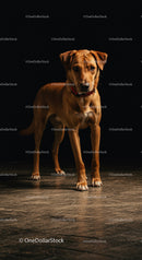 Alert brown dog standing on rustic floor indoors