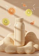 Minimalist Supplement Bottle with Vibrant Fruit Illustrations